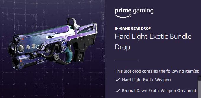 Cheap Ass Gamer on Twitter: "Destiny 2 Hard Light Exotic Bundle is Free via Prime Gaming. https://t.co/Nb5lxDd6uh" / X