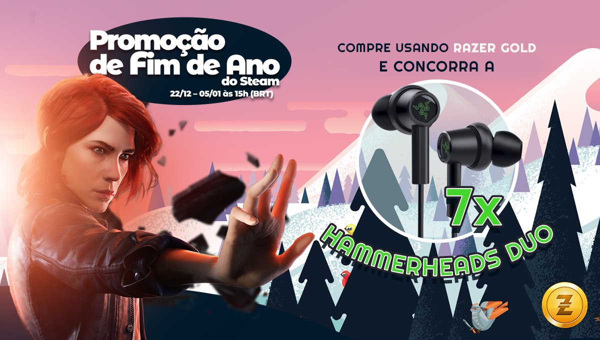 RazerGoldBrasil's tweet photo. Chegou a PROMOÇÃO DE FIM DE ANO DO STEAM! Perfeita pra comprar seus jogos com desconto. Tá Ligado?😉

Em compras acima de R$50 com Razer Gold você concorre a 7 fones in-ear Razer Hammerhead DUO, o fone perfeito pra você curtir um game.💚🐍

Saiba mais: https://t.co/yAgBoHeqOP https://t.co/1l2szXu89s
