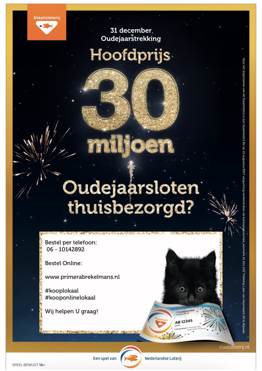Nog een Oudejaarslot onder de boom? Voor 12:00 uur besteld, voor 16:00 uur in huis. In het witte kader onze gegevens.