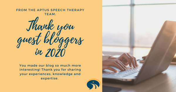 AptusSLT's tweet photo. A special thank you to our guest bloggers in 2020: Emma 
@ELSSLT, Matthew @MNakonesky, Carly @carlystroke. We really appreciate you taking the time to write posts for our speech therapy blog. We value your contribution and we know our readers do too. https://t.co/0VJe1VfJtx https://t.co/KTHxnvJDvA