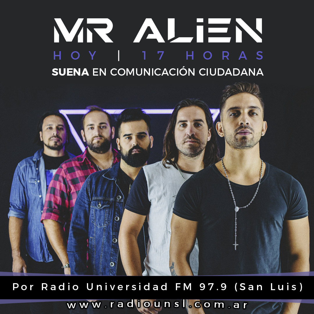 Prepárense porque a partir de las 17 hs MR ALIEN musicaliza el aire de Comunicación Ciudadana🤘👽por Radio Universidad Nacional de San Luis radioinsl.com.ar