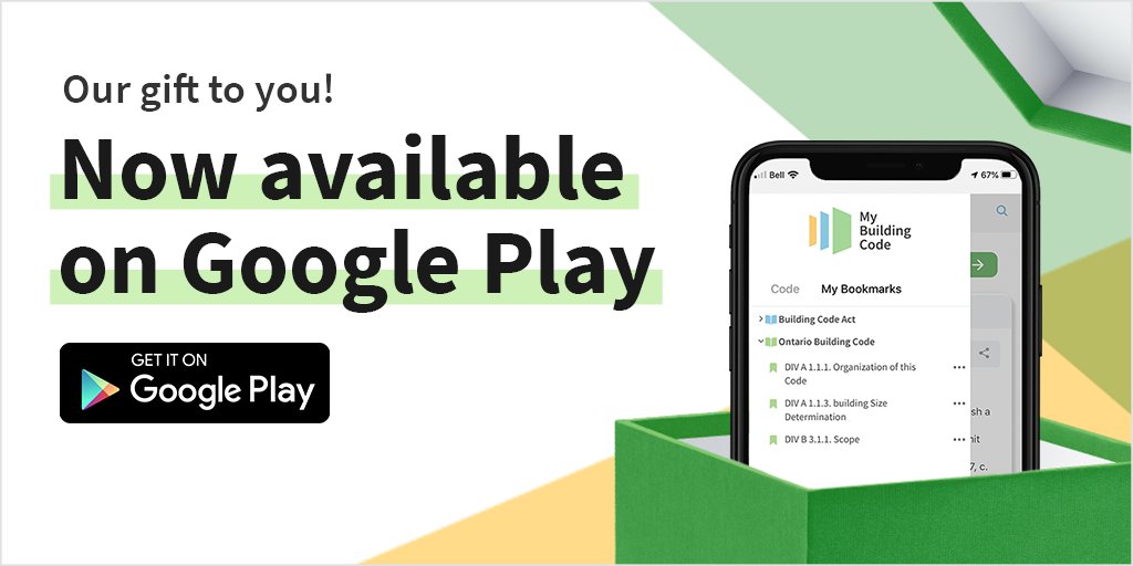 MyBuildingCode1's tweet image. The latest version of My Building Code is now available in Google Play! It includes great new features such as custom bookmarks and navigation improvements. Download the FREE app today! Learn more: 
lnkd.in/g5Q27jS
#ontariobuildingcode #construction #interiordesign