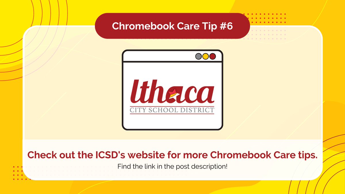 IthacaNYSchools's tweet image. Chromebook Care Tip # 6: Visit our website for additional information and resources on Chromebooks ithacacityschools.org/districtpage.c…

And if you ever need support with your device, please know that our Technology Department is here to help. @ICSDEdTech 

Have a wonderful and restful break!