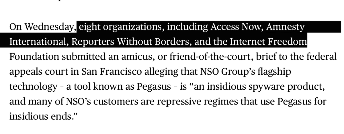 BREAKING: big coalition of rights groups including @accessnow @amnesty @RSF_en & @internetfreedom (among others) to join @WhatsApp v. #NSOGroup case.
(Thread will follow)
https://t.co/ZP1iFJdqhc https://t.co/YD010qZpCE