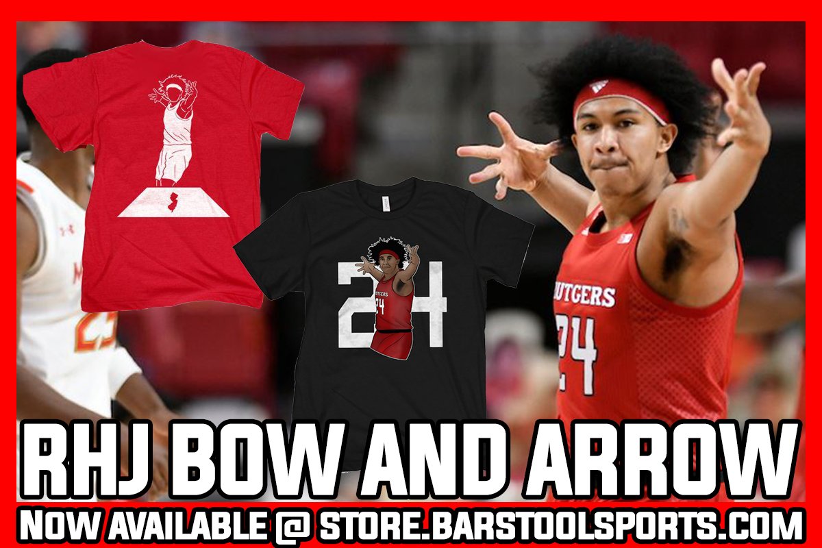 Ron Harper Jr is an unstoppable force on the court. Buy a shirt now to instantly become a better shooter  @__RHJR BLACK:  https://store.barstoolsports.com/products/barstool-sports-arrow-celebration-tee RED (also comes in a hoodie & a longsleeve):  https://store.barstoolsports.com/products/nj-basketball-tee?variant=33198767571041  @BarstoolRU
