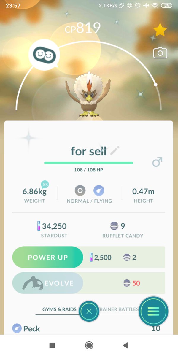 Selling shiny rufflet, dm me your price #pokemongo