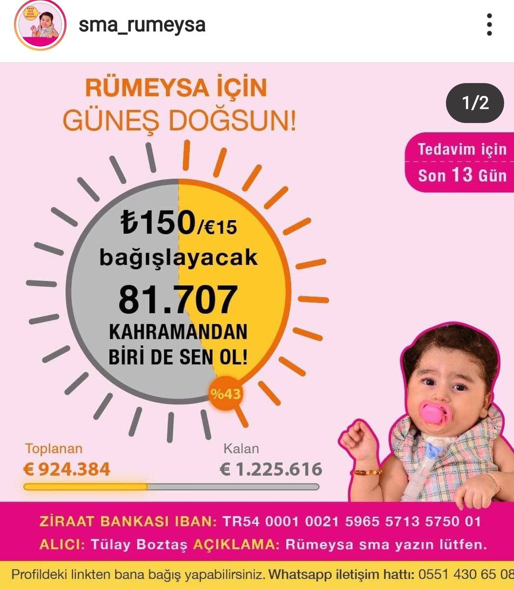 lanset6134's tweet photo. SMA hastası Rümeysa (2) sizden yardım kampanyası bekliyor, belki kalan %57 ulaşılır. Bu seferde minik rümeysa icin senden destek bekliyoruz 

@eylulozturk

son 12 gün

Tagımıza Destek Lütfen 
#BırakmamRumeysamSeni

Gören RT atsın  
insta :sma_rumeysa

Bağış yapalım🙏🏻 https://t.co/qkpBV7OqDP