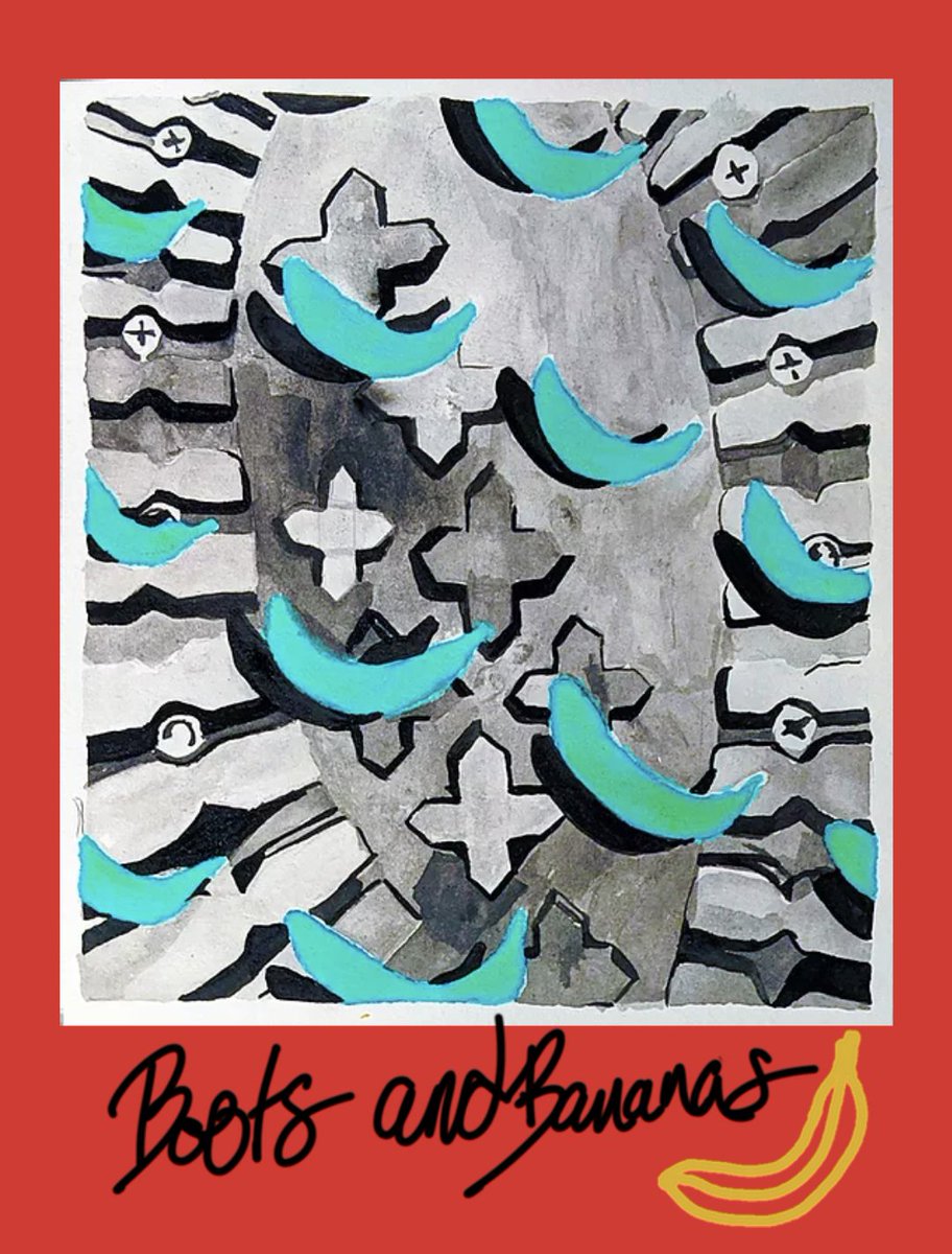 Feel inspired to continue to create more of these smaller ink pieces. As an inspiration, the suggested prices for the ink pieces are £15.00, but contribute as much or as little as you like. For further info DM me. 
#artforcharity #LGBTQ

Boots and Bananas
Ink on paper 
14 x 14cm