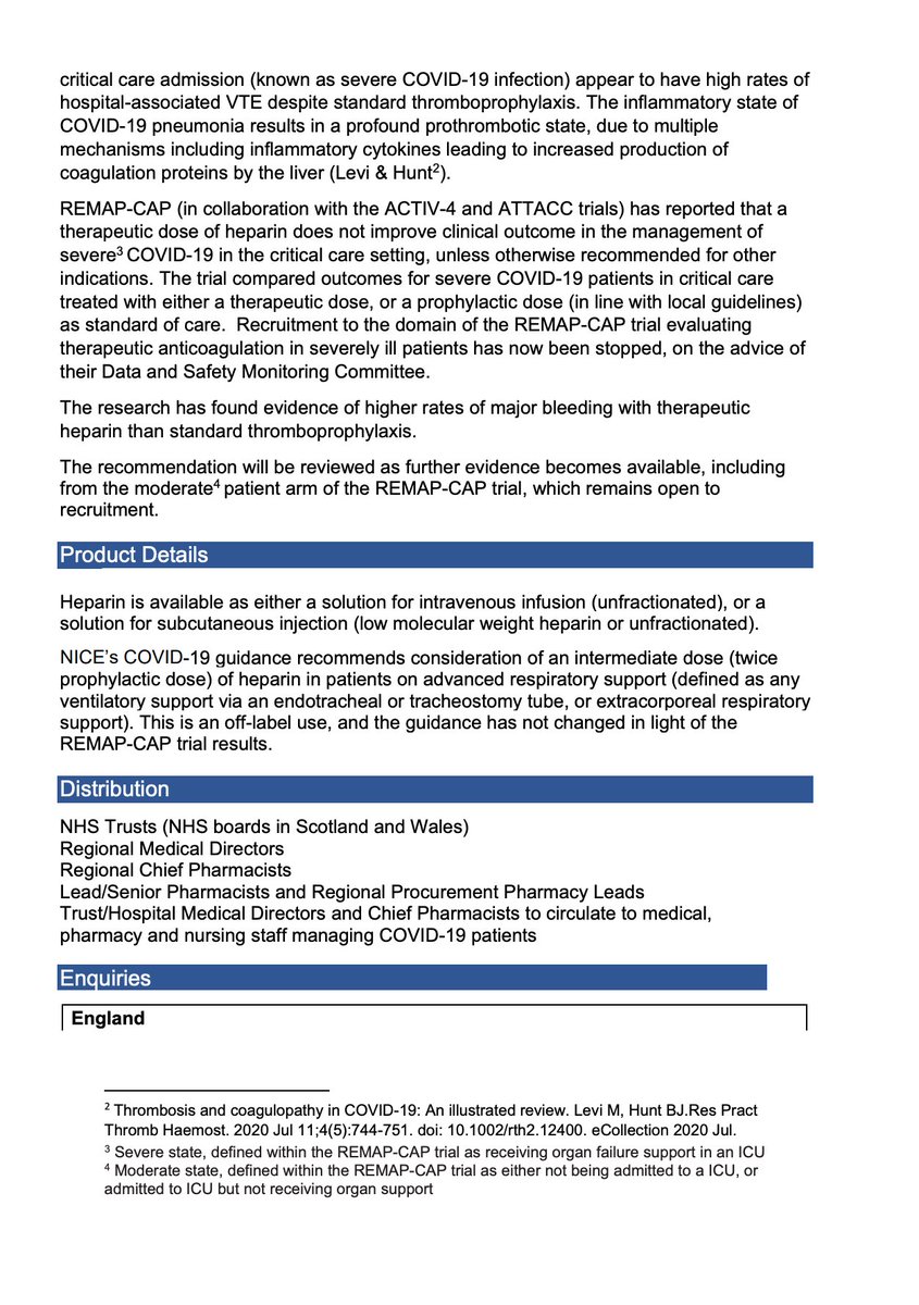 ProfMakris's tweet photo. A letter has been sent by the UK Chief Medical Officer to all UK hospital doctors advising against the use of therapeutic anticoagulation for #COVID19 patients, unless they have an acute thrombosis or as part of a clinical trial. https://t.co/jqI1ks5kkk