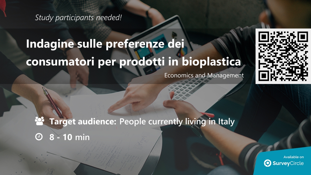 Participants needed for online survey!

Topic: 'Indagine sulle preferenze dei consumatori per prodotti in bioplastica' surveycircle.com/en/surveys/?sr… via @SurveyCircle

#bioplastica #MercatoPotenziale #sostenibilità #biodegradabilità #sondaggio #survey #surveycircle