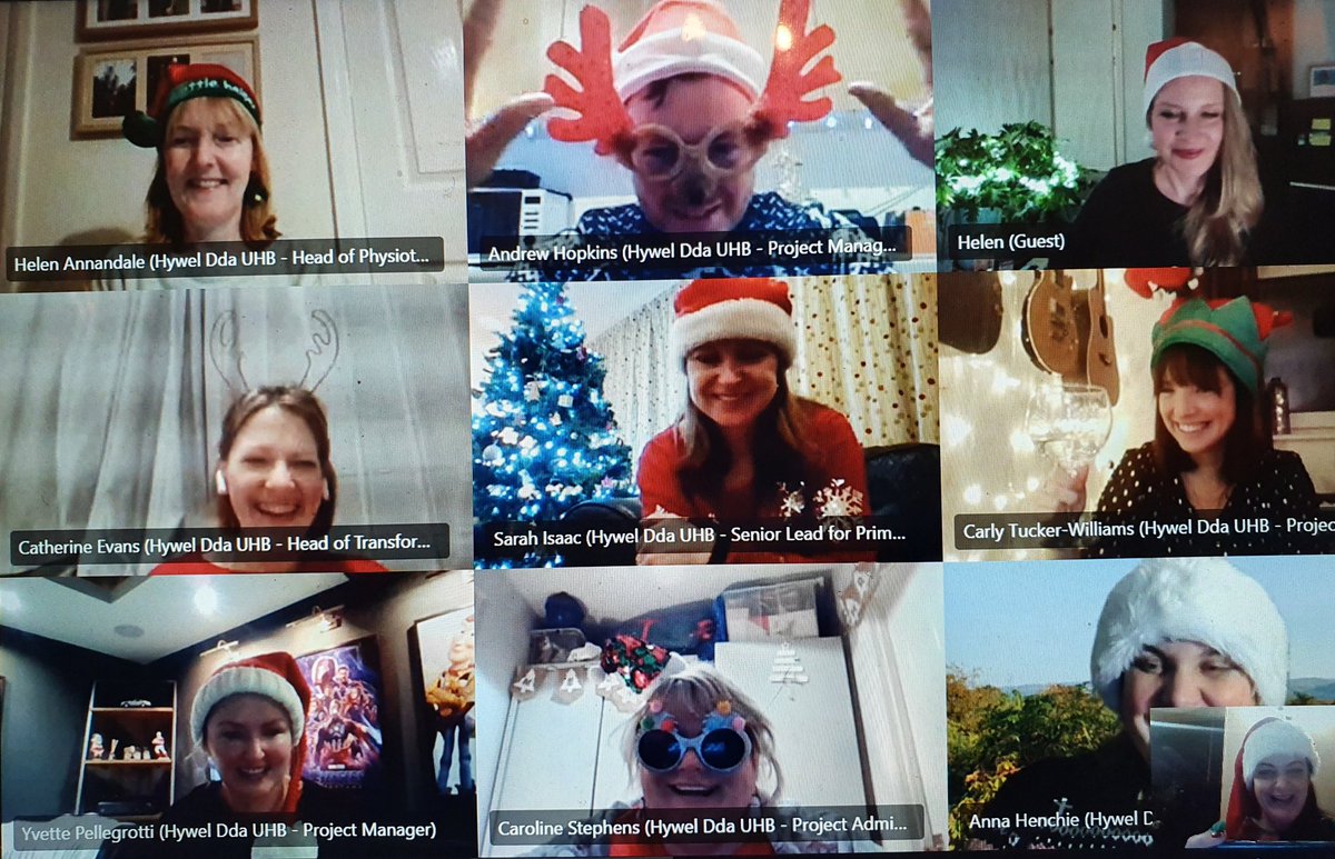 RyanDaviesLibby's tweet photo. Not our usual #TransformationProgrammeOffice Xmas do but so fab to spend time and laugh with this fabulous lot π So proud to work with such passionate, committed and skilled colleagues β€ Have a wonderful Xmas and well deserved rest x Here's to 2021 #TeamTPO #FabTeam @HywelDdaHB https://t.co/c97P8RSPK2