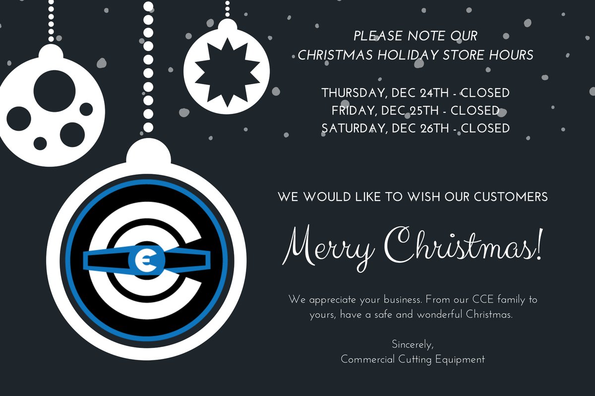 commcuttingeq's tweet image. Please note the days we will be closed for the Holiday to allow our staff to spend time with their loved ones. Wishing everyone a safe and wonderful Christmas!