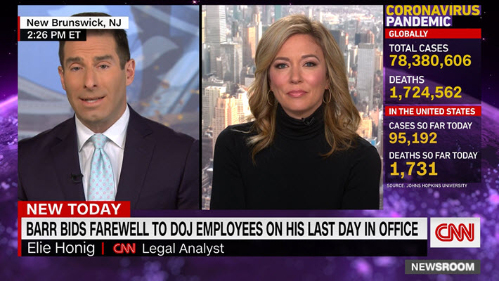Porter_Anderson's tweet photo. Media: @eliehonig whose 'Hatchet Man,' @HarperCollins is on #BillBarr: Having been hopeful about #Barr as AG in 2018, "Barr spent the next two years completely trashing that" optimism. "He has used @TheJusticeDept ... to protect @realdonaldtrump." With the ever-young @BrookeBCNN https://t.co/4pD3YjfDEA