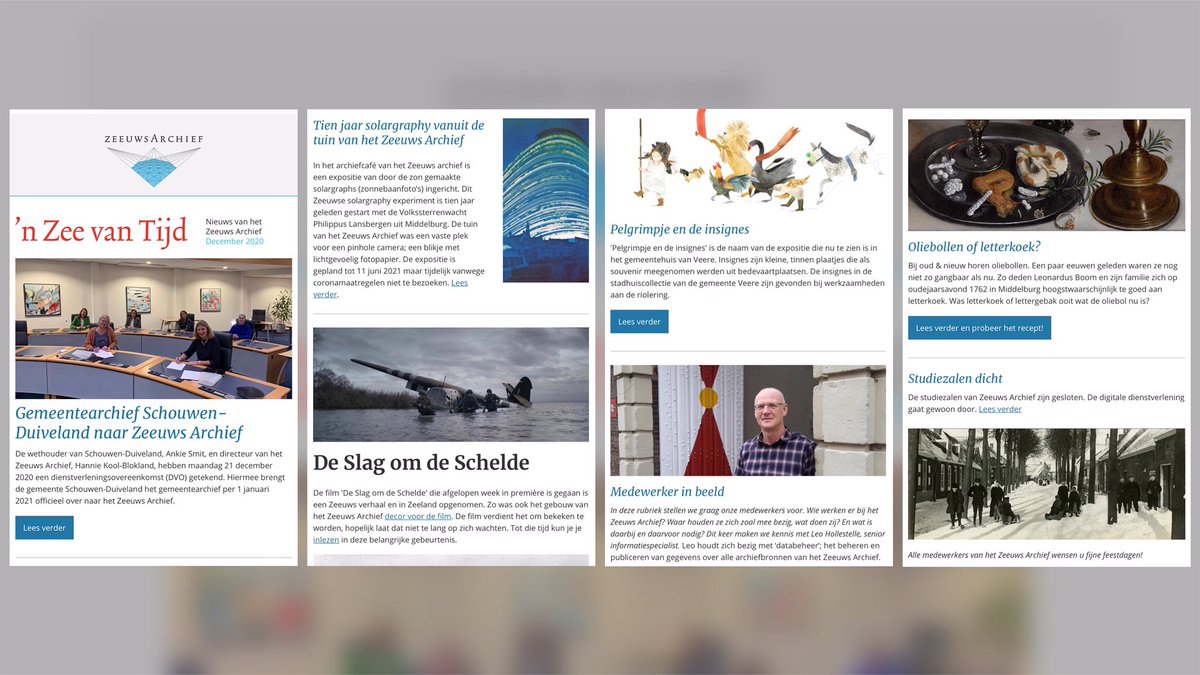 De december-nieuwsbrief van <a href="/zeeuwsarchief/">Zeeuws Archief</a> is verschenen! Topics: Nieuws over het archief van Schouwen-Duiveland, exposities, film, verhalen, #medewerkerinbeeld, creatieve tips voor het maken van nostalgische kerst- en nieuwjaarskaarten
Lees ‘m online mailchi.mp/zeeuwsarchief/…