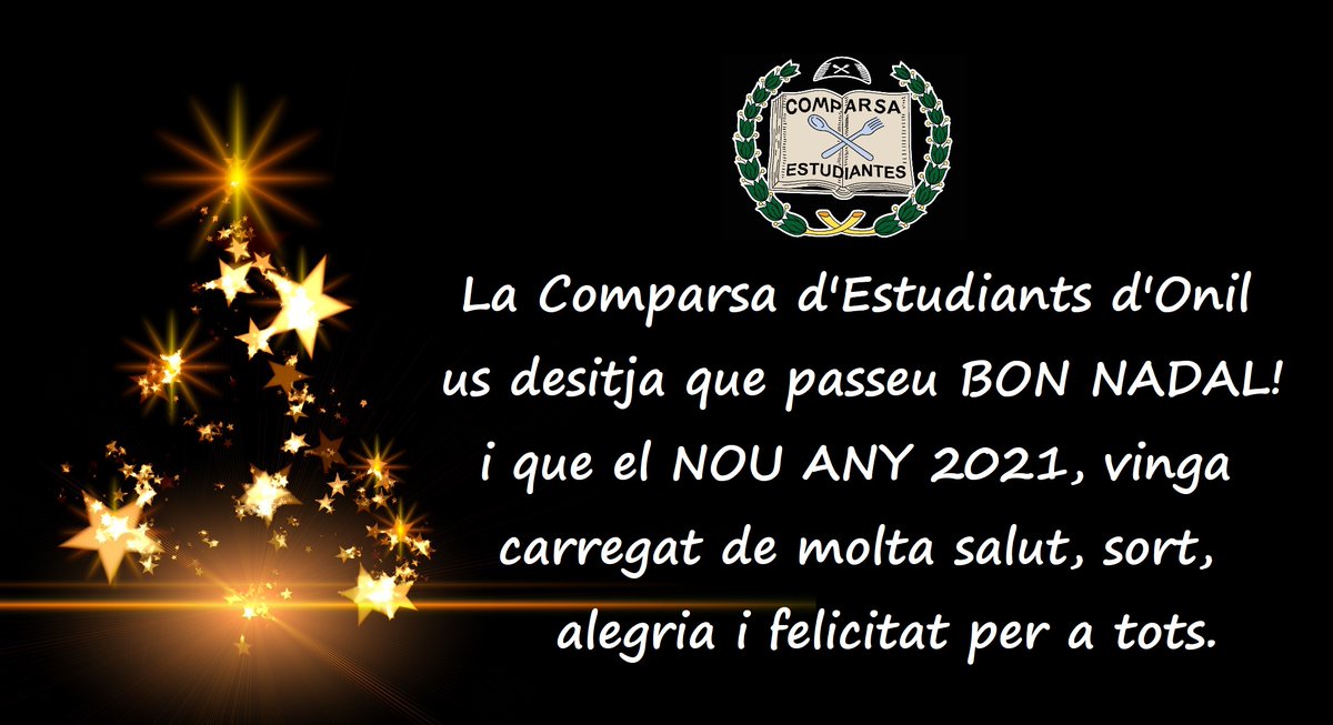 EstudiantesOnil's tweet photo. La Comparsa d'Estudiants d'#Onil 🎓 us desitja BON NADAL!!; esperant que gaudiu molt d'aquestes festes nadalenques, i que el Nou Any 2021 vinga carregat de molta salut, sort, alegria i felicitat per a tots/es. https://t.co/JdSRFOzfQ6