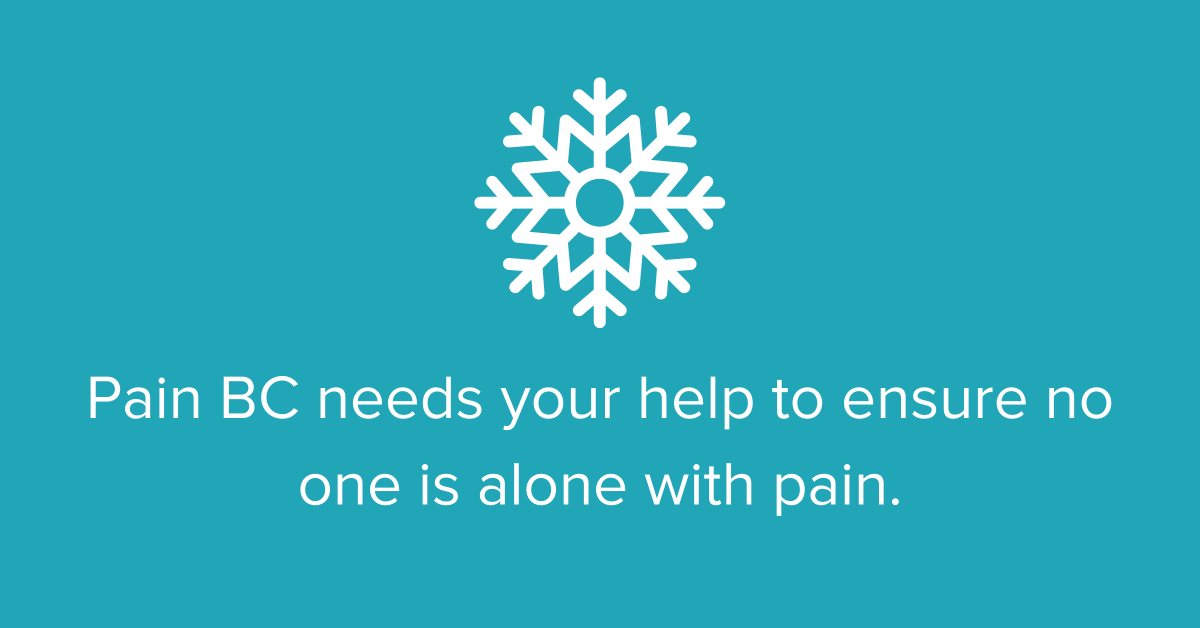 PainBC's tweet photo. Pain BC needs your help this holiday season to grow our supports so people with #ChronicPain can continue to access the help they need during COVID-19 and beyond. If you're able to give, please consider making a donation to Pain BC today at https://t.co/HSglPR1o2Y. #GiveBC https://t.co/l4ffsYOI3z