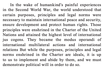 19. Small follow-up: Egypt made several recent statements that the purposes, principles, and basic rules enshrined in the Charter are jus cogens (2016, 2017, 2018). No direct reference to self-defense.