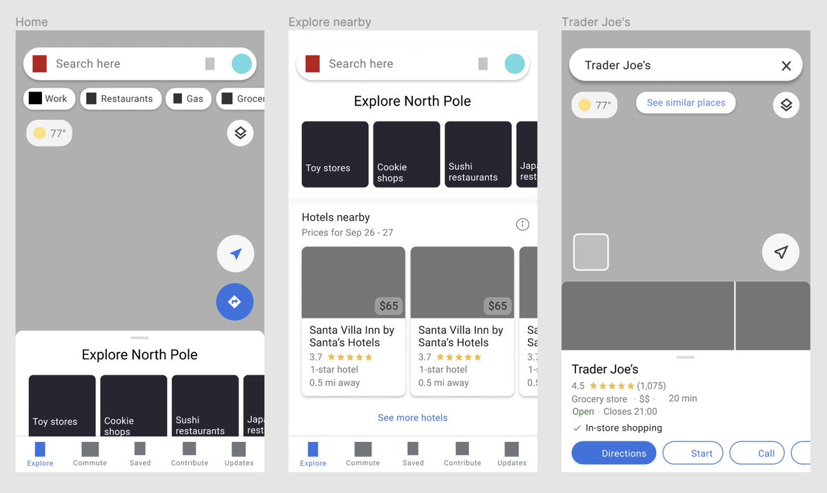 DesignsLogie's tweet photo. I've been copying apps in Figma to improve my eye for visual design, spacing, composition, etc. This week I worked on Google maps. I made a few screens in Figma (without the images and icons). It made me want to learn more about best practices for letter spacing. https://t.co/K8oC0UMRDG