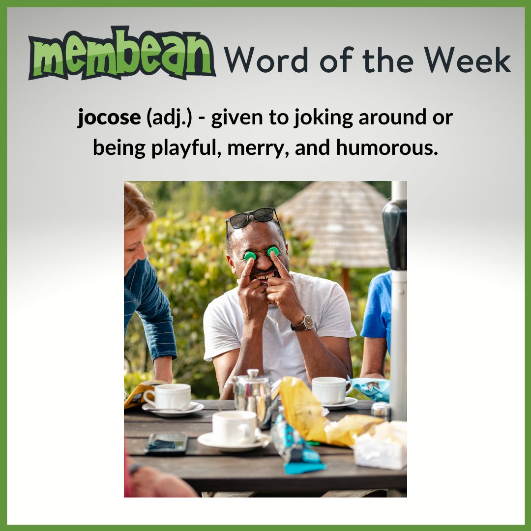 membean's tweet photo. We all have that person in our lives who is known for being jocose!
#membean #thatsamembeanword #level6word #wordsforlife #vocabulary #vocab #vocabularywords #personlizedlearning #differentiatedinstruction #2ndaryela #englishteacher #iteachenglish #lifelonglearner https://t.co/LyD0H5Pj5u