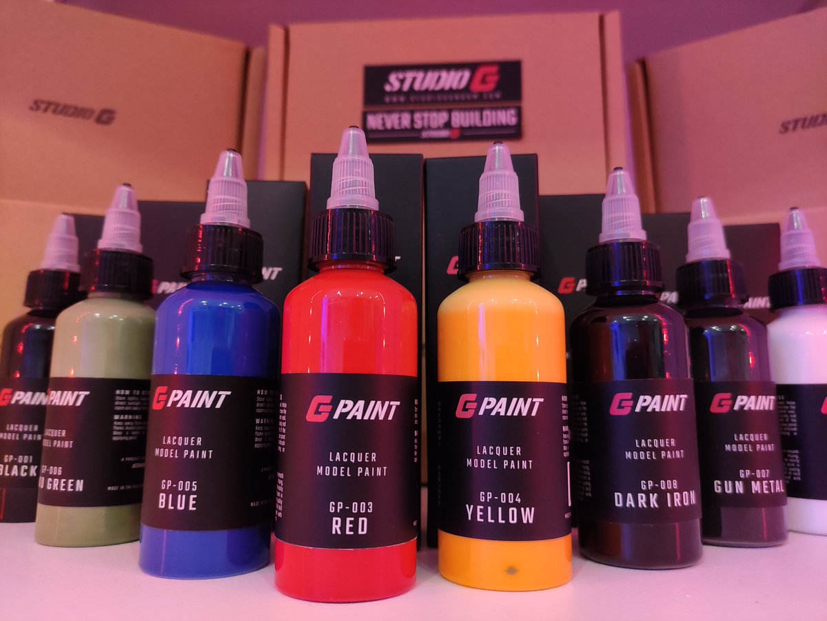 RiseOfGunpla's tweet photo. [G PAINT]
La peinture de la marque STUDIO G est enfin en stock sur le site ! 
Profitez dès maintenant de cette superbe peinture laquer à appliquer à l'aérographe ET au pinceau ! 
Sans dilution, prête à l'emploi, elle est parfaite pour vos customs ! 
https://t.co/2VuLU37kGO https://t.co/tmWEZgWmEl