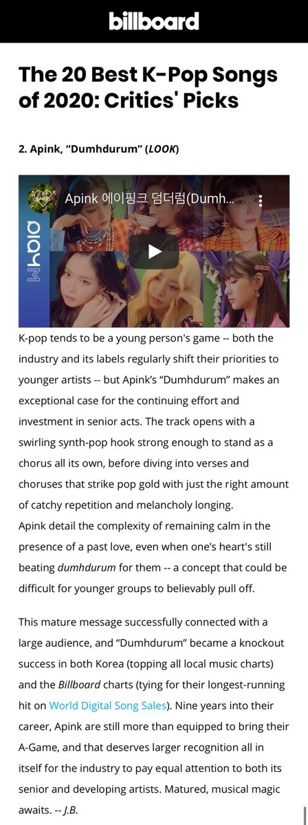 apinkxcho's tweet photo. #Apink’s #Dumhdurum makes it to #2 for @billboard’s Critics’ picks of Best Kpop Songs for 2020! 

@Apink_2011 💗
https://t.co/gEPLY8cZZE https://t.co/AOpIP9RuLO