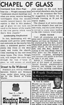 Herald lectured and wrote on church art and architecture. In 1940, while they lived in DC, he wrote a pamphlet on the National Cathedral, and in 1951, back in California, he became the first administrative director of Lloyd Wright's  @ChapelWayfarers 12/