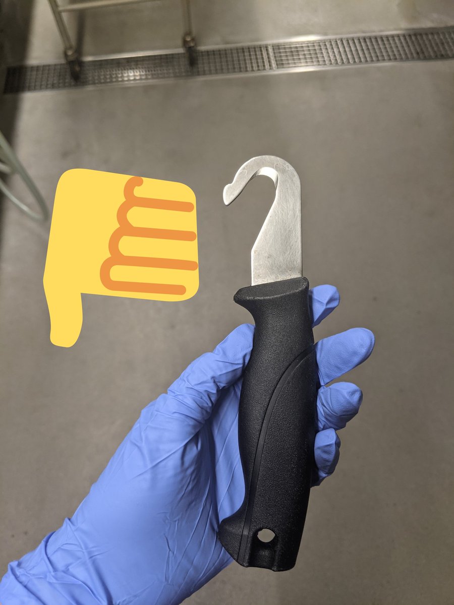 You can also use this thing to cut the ribs. Using the rib hook has benefits - v. clean cut and is quick - but not suitable for all cases. And you still have to use rib shears to cut the 1st rib. That means more washing up, which is to be avoided at all costs.