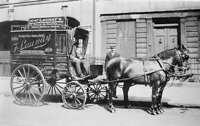 J Launay’s horse drawn delivery service in Charing Cross Road.