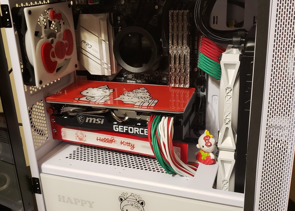 MartinoMods's tweet photo. New @hellokitty Christmas-Themed PC

@AMD Ryzen 5800X
@msigaming Ventus RTX 3070
@ASRockUSA B550 Pro4
@CORSAIR MP400 M.2 2TB &amp; QL RGB Fans
@NZXT Kraken Z63 280mm
@Thermaltake S100 Snow Edition
@TEAMEVGA Supernova G5 850W
@CableMod Cables
@gskillgaming Trident Royal DDR4 https://t.co/Cpy0mgmCwZ