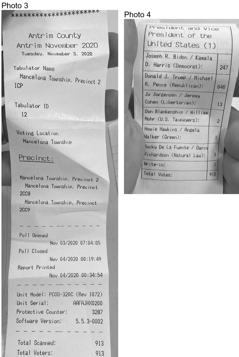 Baseline Example from Mancelona Township, Precinct 2 Paper Tally Roll Dated Hand count for Trump and Biden matched the paper ballots.