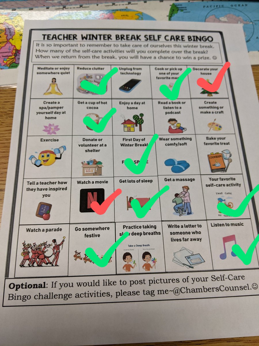 iAmA_MrE's tweet photo. Declutter✅
Somewhere Festive✅
Favorite self care activity (home improvement) ✅
#selfcare #bingo
@ChambersCounsel , I hope @MsMastroianni , @AlexAddy6 @Pjrobertreading , @MrRivera59 , @MrsV_Kinder , @csaauedr , @mrs_odellk &amp;  all chambers staff are practicing self care https://t.co/xgJfNKojid