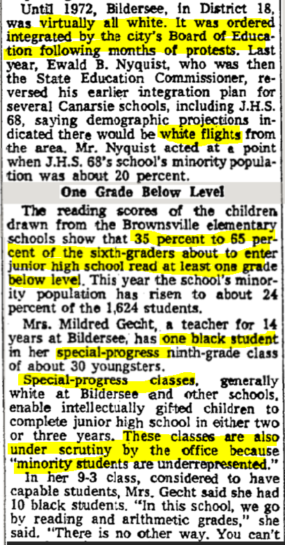 SP classes were dogged with segregation issues throughout its life, but this came to head in the late 60s and 70s through the civil rights movement then.In a sense, SP was seen as an alternative to "White flight", referenced in this article  https://www.nytimes.com/1977/11/13/archives/board-says-segregated-classes-resulted-from-federal-programs.html