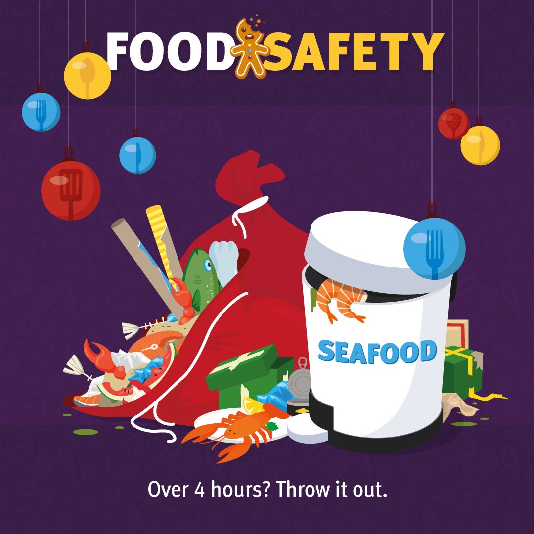 qldhealth's tweet photo. #FestiveFoodSafety: As a rule, food that has been out of the fridge for longer than a total of 4 hours should be thrown out 👉🗑️ On hotter days, be extra careful. Pro Tip, as soon as you are finished eating, place it in the fridge. https://t.co/eOxDpnTsOj