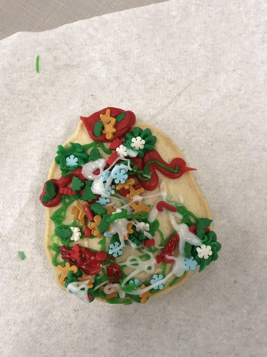 Thinking I may have some future contestants on Christmas Cookie Challenge??  Like for real, these were decorated by FIRST GRADERS!!  Amazing!!  (The 3rd pic is a more typical 1st grade cookie!). 🤣😳🎄#goodhueschool