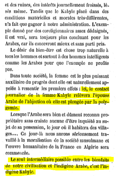 Avec cet auteur, difficile de faire plus clair. Je vous laisse apprécier sa réflexion pathétique sur le type des femmes kabyles.