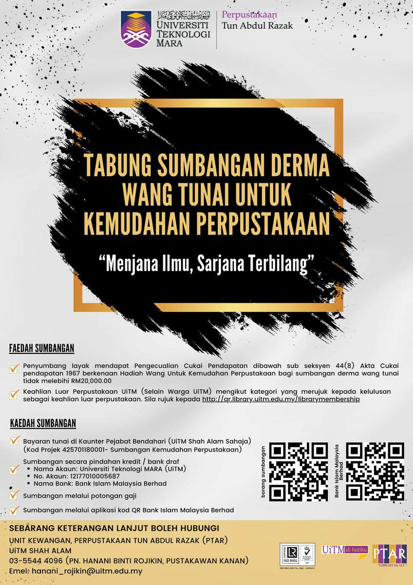 Ptar Uitm Ksb On Twitter Tabung Sumbangan Derma Wang Tunai Untuk Kemudahan Perpustakaan Maklumat Lanjut Https T Co Iptnhnbyyu
