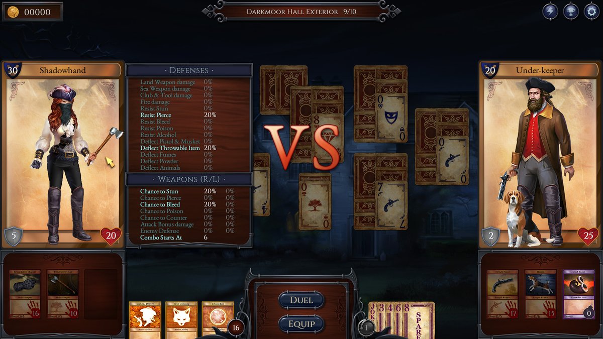 Shadowhand ($3.74) - a solitaire driven RPG set in 18th century england! as aristocrat turned highwayman Cornelia Darkmoor, you'll cut through power and treachery - by playing solitaire for huge combos to make even bigger attacks!  https://store.steampowered.com/app/427490/Shadowhand_RPG_Card_Game/