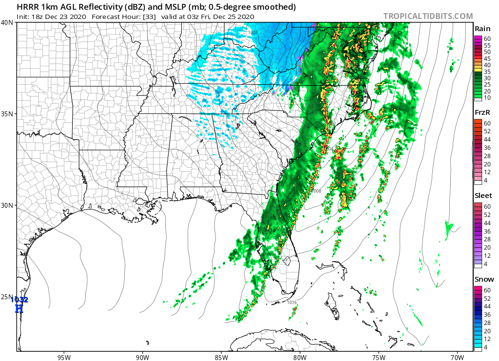 NorthGeorgiaWX's tweet photo. 18z Nam to save the day. HRRR disagrees but still shows possible flurries Christmas morning. If HRRR verifies we will definitely need a flizzard warning in place, but for now, we REALLY need that low to set up further south for back-end snow. #gawx #flizzard https://t.co/yGeU48if8L