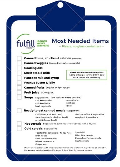 We will be holding our annual food drive to benefit <a href="/fulfill/">fulfill</a> from January 6-20, 2021. Items may be dropped off Thursday-Sunday from 4pm-10pm. If you prefer contactless drop-off, please bring to our front porch and call us at 732-897-7744 during stated time frame.