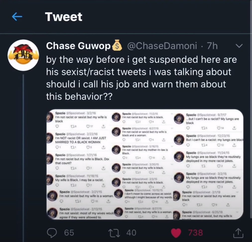 also, as soon as someone tweeted a screenshots of his PUBLIC racist tweets, they got suspended. Suspicious...