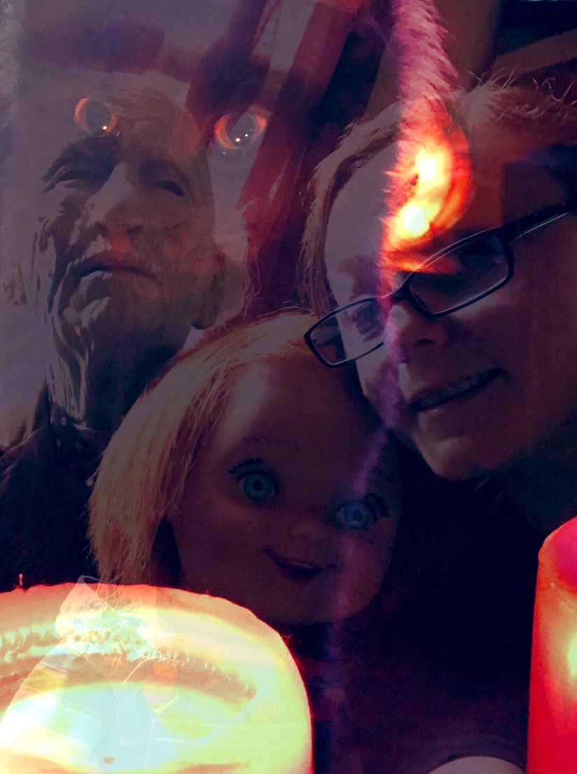 Cool blended effect of horror stuff and my crazy cat.   🐈‍⬛ From those iPhone vids that update periodically. This is a screenshot I took while it was changing; thought it looked cool.  ☠️🤘🏻