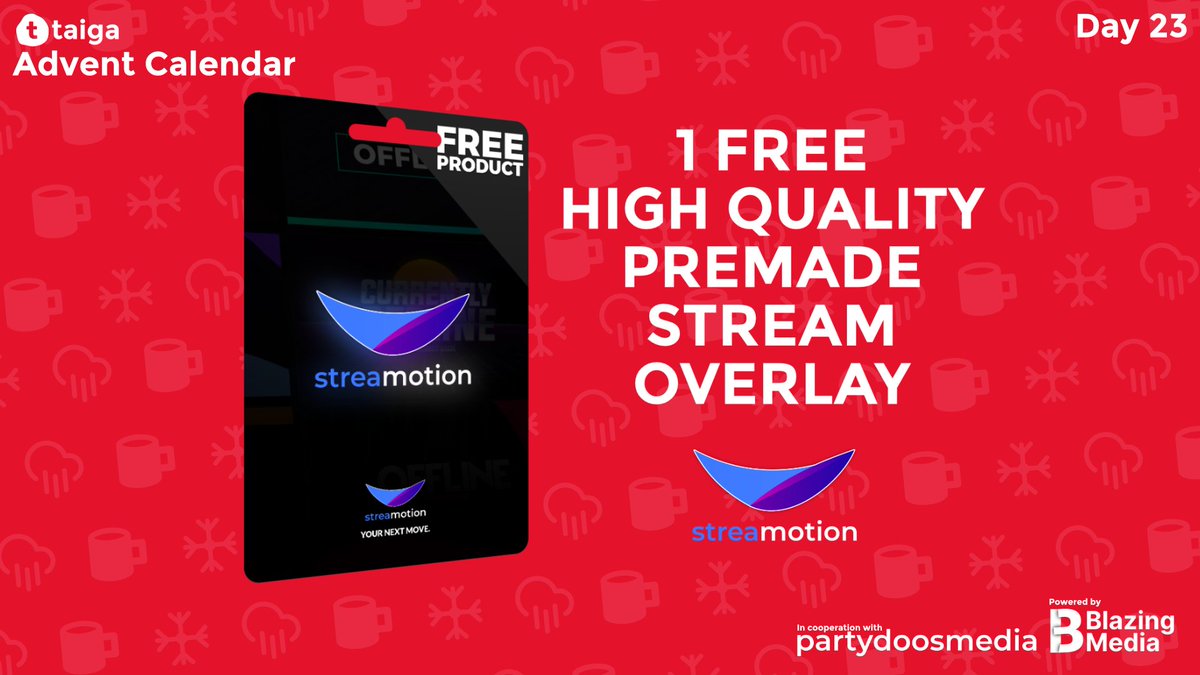 gettaiga's tweet image. Tomorrow is Christmas Eve! Today, we're giving away one of 
@StreamotionPDM's Pre-Made Stream Overlays for completely free! Zero bucks! Complete various tasks (such as following them on Twitter) to maximize your chance of winning: l.taigabot.net/ac20_23