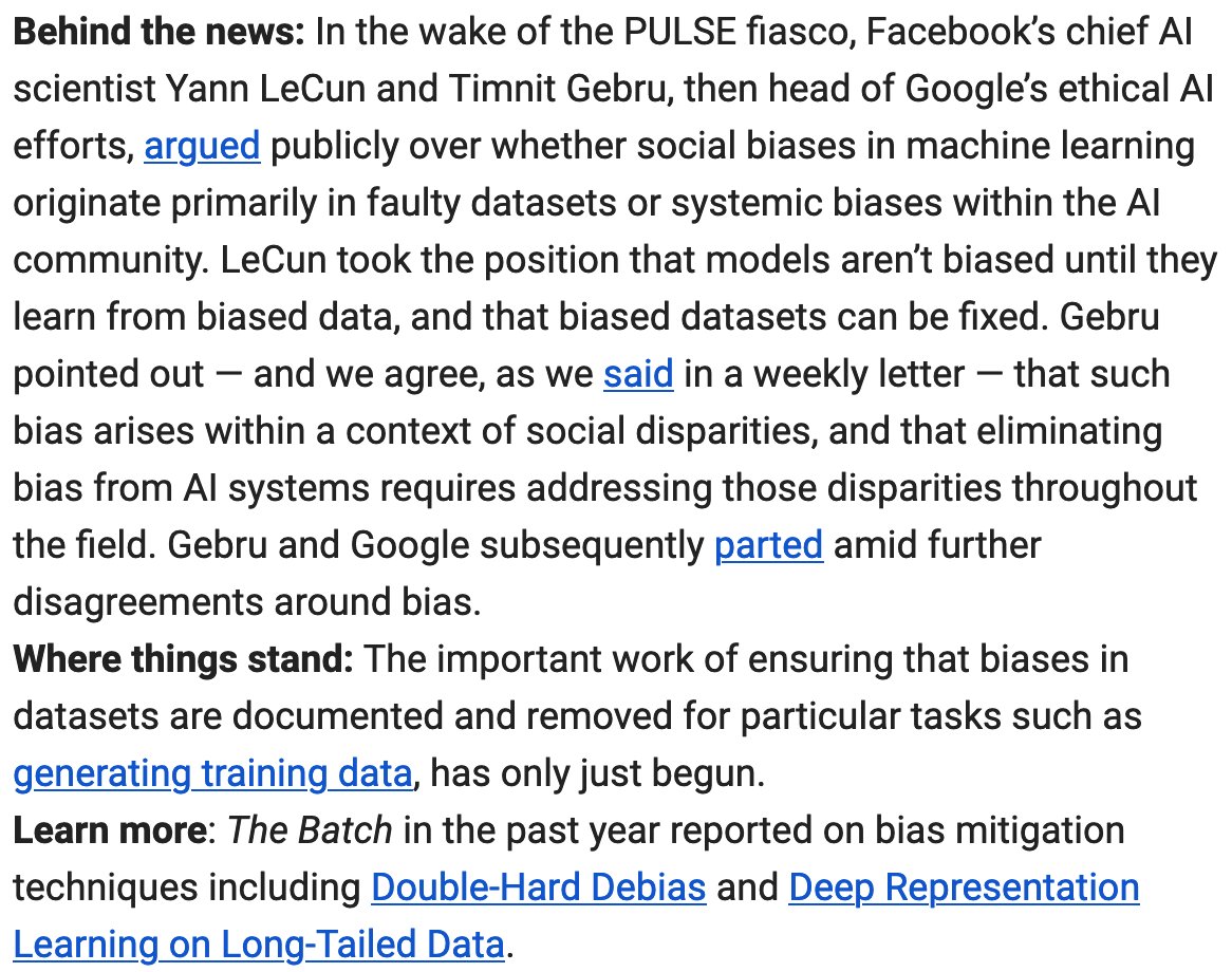alexhanna's tweet image. AI darling Andrew Ng doing some mighty wild rewriting of facts in his weekly newsletter.

&quot;Gebru and Google subsequently parted amid further disagreements around bias.&quot;

blog.deeplearning.ai/blog/the-batch…