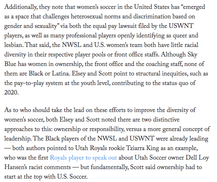 For  @TheAthleticSCCR,  @itsmeglinehan wrote about the  @farenet report: https://theathletic.com/2045092/2020/09/04/fare-report-highlights-barriers-to-diversity-in-u-s-soccer-suggests-actions/