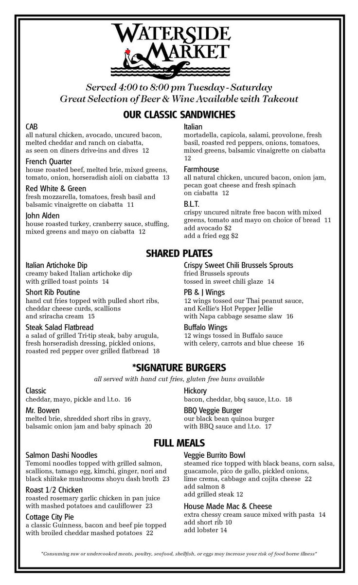 We made a few additions to tonight's menu.  Serving Dinner 4pnm-8pm.