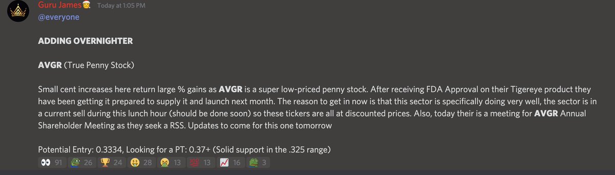 JamesVIP's tweet photo. $AVGR called at 0.3334 to see a .52 peak in after-hours
What a beautiful runner - hoping to find another tomorrow https://t.co/gHdutMqak6