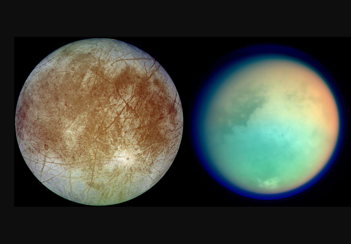 Welcome to Day 2 (Part 1) of Ocean Worlds Week!For today's first thread, I'm going to quickly discuss how life could possibly exist on some of these ocean worlds, specifically using Europa and Titan as examples, which is super exciting! Let's get started!  #scicomm (1/11)