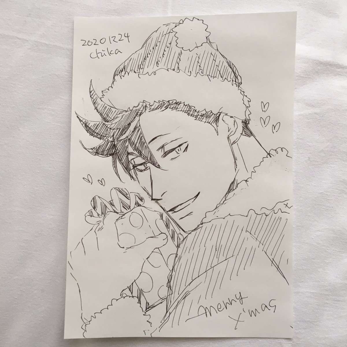おはようございます!昨日寝落ちしたので朝のホテル落書き。メリクリイブ～? 