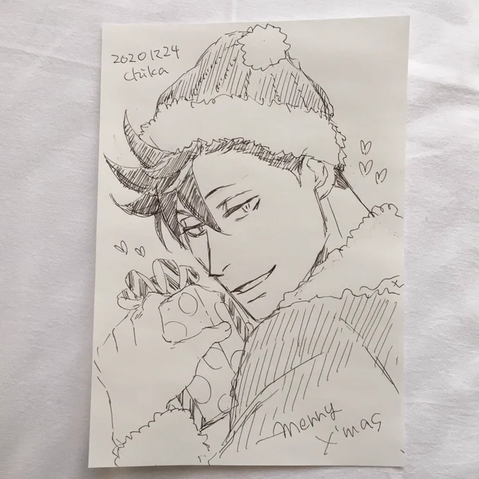 おはようございます!昨日寝落ちしたので朝のホテル落書き。メリクリイブ～? 