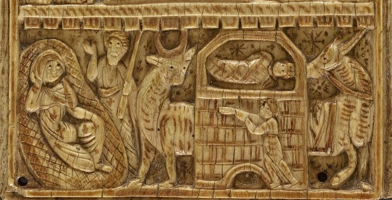 A 6th-century ivory panel depicting the Nativity of Jesus; probably made in Egypt or Syria:  https://rylandscollections.wordpress.com/2014/12/22/sixth-century-nativity/